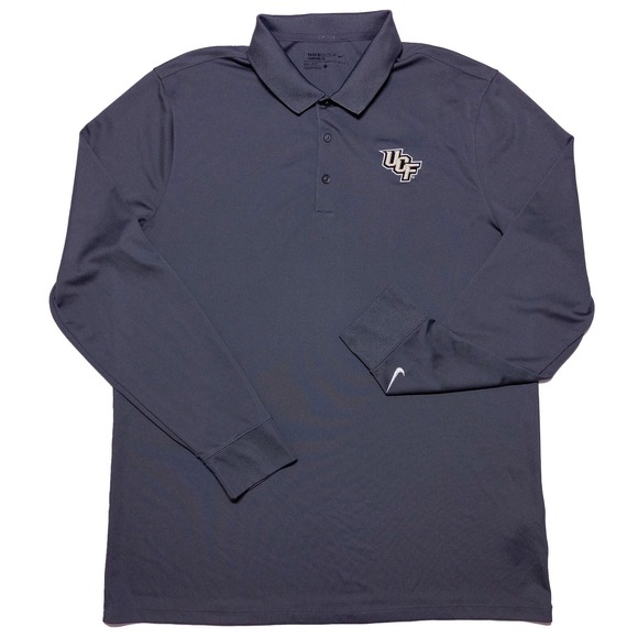 NIKE UCF Knights Long Sleeve Polo Shirt Gray Large L Medium M Fit - Picture 1 of 9